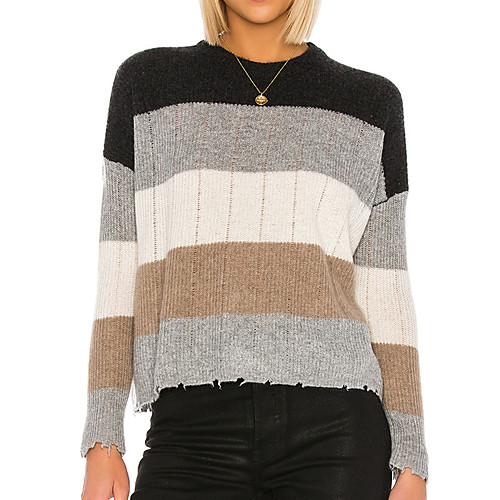 

Women's Multi Color Sweater Long Sleeve Sweater Cardigans Round Neck Stripe