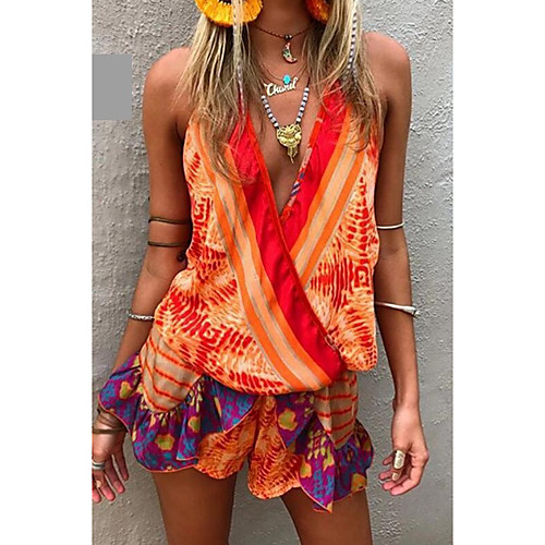 

Women's Sweet Style Casual Sexy 2021 Blue Yellow Red Romper Floral Print