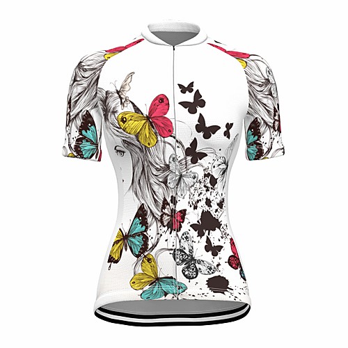 

21Grams Women's Short Sleeve Cycling Jersey Summer Spandex White Butterfly Animal Bike Top Mountain Bike MTB Road Bike Cycling Quick Dry Moisture Wicking Sports Clothing Apparel / Stretchy