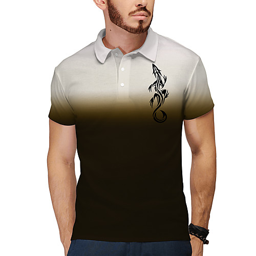 

Men's Golf Shirt Tennis Shirt 3D Print Gradient Totem Button-Down Short Sleeve Casual Tops Casual Fashion Breathable White / Sports