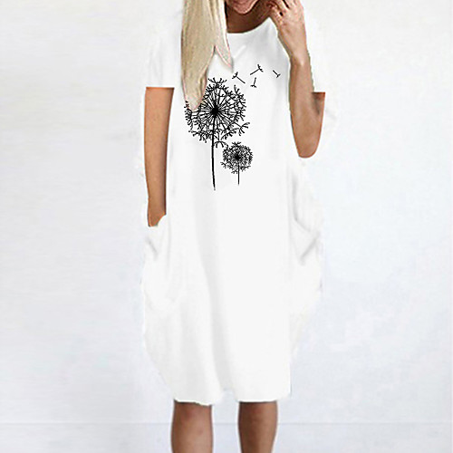 

Women's T Shirt Dress Tee Dress Knee Length Dress Blue Yellow Fuchsia Gray Green White Black Short Sleeve Floral Abstract Spring Summer Round Neck Casual Oversized 2021 S M L XL XXL 3XL 4XL 5XL