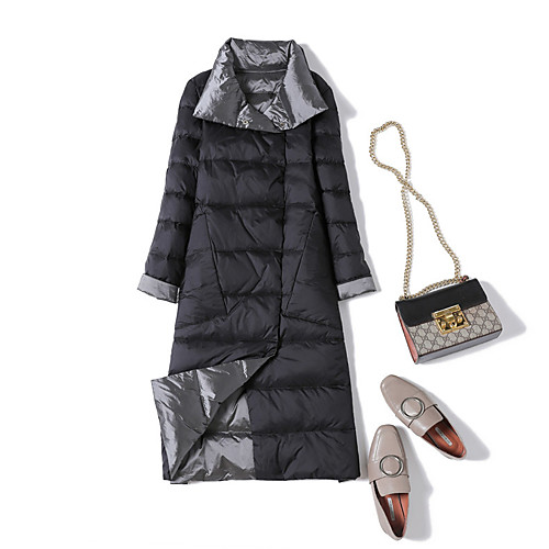 

Women's Coat Daily Wear Fall Winter Long Coat Regular Fit Casual Jacket Solid Color Zipper Light Blue Golden / Spring