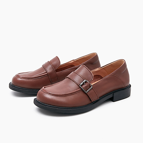 

Women's Loafers & Slip-Ons Chunky Heel Round Toe Nappa Leather Solid Colored Dark Brown Black
