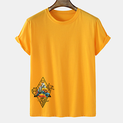 

Men's Unisex Tee T shirt Hot Stamping Floral Graphic Prints Plus Size Short Sleeve Casual Tops Cotton Basic Designer Big and Tall Blue Blushing Pink Orange