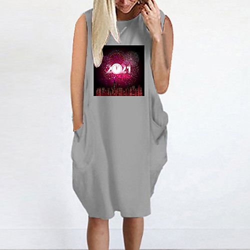 

Women's T Shirt Dress Tee Dress Knee Length Dress Blue Yellow Fuchsia Gray Green White Black Sleeveless Print Summer Round Neck Casual Oversized 2021 S M L XL XXL 3XL 4XL 5XL