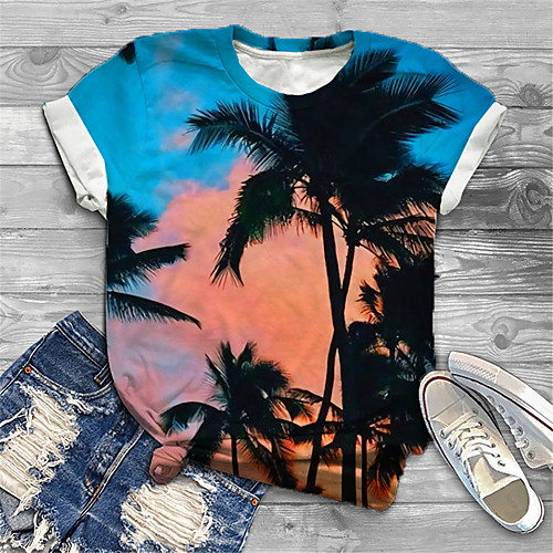 

Women's Plus Size Tops T shirt Graphic Scenery Print Short Sleeve Crewneck Basic Blue Big Size XL XXL 3XL 4XL 5XL / Holiday