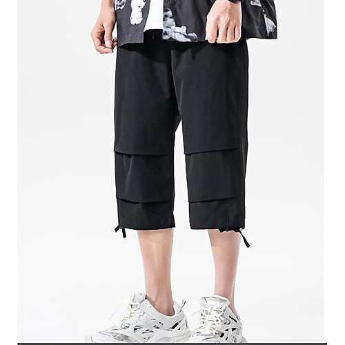 

Men's Chino Shorts Pants Solid Color Calf-Length Black