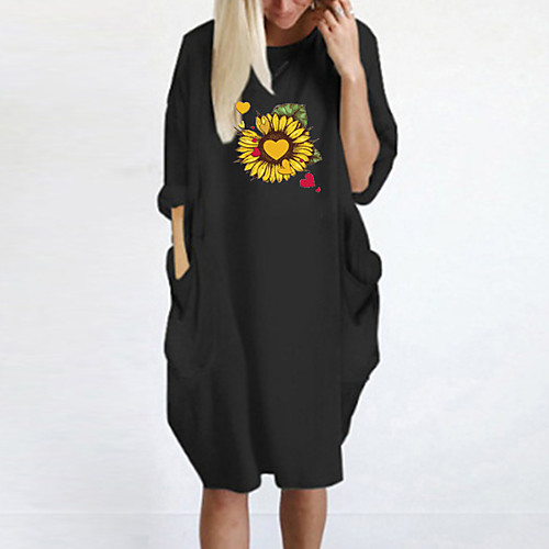

Women's T Shirt Dress Tee Dress Knee Length Dress Blue Yellow Fuchsia Gray Green White Black Long Sleeve Floral Spring Summer Round Neck Casual Oversized 2021 S M L XL XXL 3XL 4XL 5XL