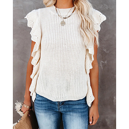 

Women's Solid Color Vest Sleeveless Sweater Cardigans Round Neck off-white