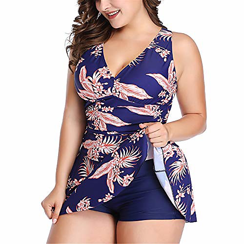 

Women's One Piece Swim Dress Swimsuit Push Up Solid Color Blue bottom printing Blue Black Plus Size Swimwear Bathing Suits New Casual Sexy / Padded Bras / Beach