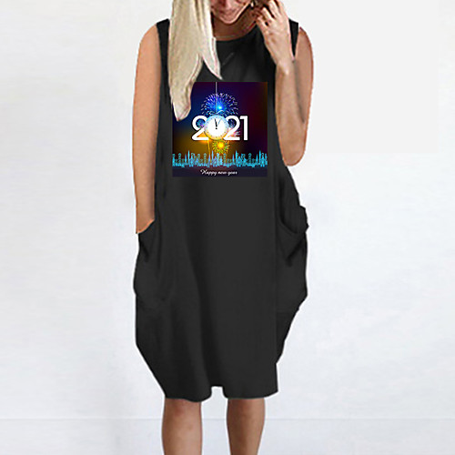 

Women's T Shirt Dress Tee Dress Knee Length Dress Blue Yellow Fuchsia Gray Green White Black Sleeveless Print Summer Round Neck Casual Oversized 2021 S M L XL XXL 3XL 4XL 5XL