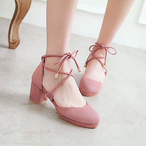 

Women's Heels Chunky Heel Round Toe PU Synthetics Almond Black Pink