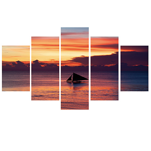 

5 Panels Wall Art Poster Prints Painting Artwork Picture HD Self Adhesive Scenery Sunset Beach Home Decoration Decor Stretched No Frame Unframed