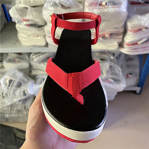 

Women's Sandals Wedge Heel Round Toe Booties Ankle Boots Daily Synthetics Buckle Solid Colored Red