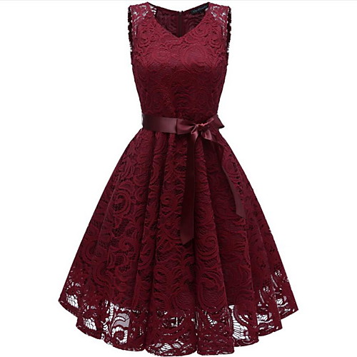 

Women's Swing Dress Knee Length Dress Blushing Pink Wine Gray Navy Blue Beige Sleeveless Solid Color Bow Summer V Neck Sexy 2021 S M L XL XXL