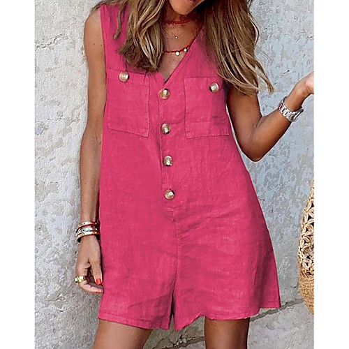 

Women's Ordinary Casual / Daily Daily Wear Casual / Daily Wide Leg Red Blushing Pink Dusty Blue Romper Solid Colored Patchwork Button Front