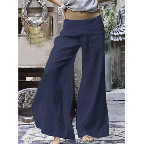 

Women's Basic Chic & Modern Lightweight Linen / Cotton Blend Loose Pants Pants Solid Colored Ankle-Length White Blue Black