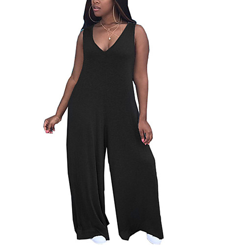 

Women's Ordinary Daily Wear Wide Leg Black Green Gray Jumpsuit Solid Colored