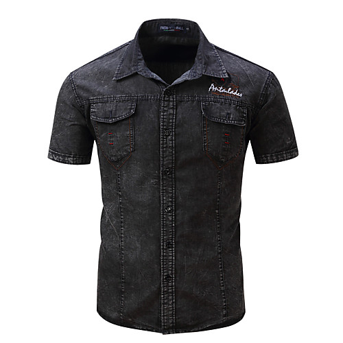 

Men's Shirt Solid Color Button-Down Short Sleeve Casual Tops 100% Cotton Lightweight Casual Fashion Breathable Blue Black