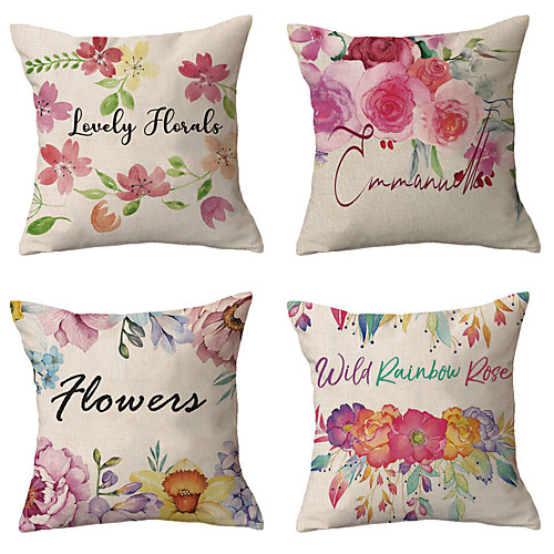 

Garden Floral Double Side Cushion Cover 4PC Soft Decorative Square Throw Pillow Cover Cushion Case Pillowcase for Bedroom Livingroom Machine Washable Outdoor Cushion for Sofa Couch Bed Chair