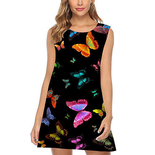 

Women's A Line Dress Short Mini Dress Black Sleeveless Pattern Summer Casual 2021 S M L XL 2XL