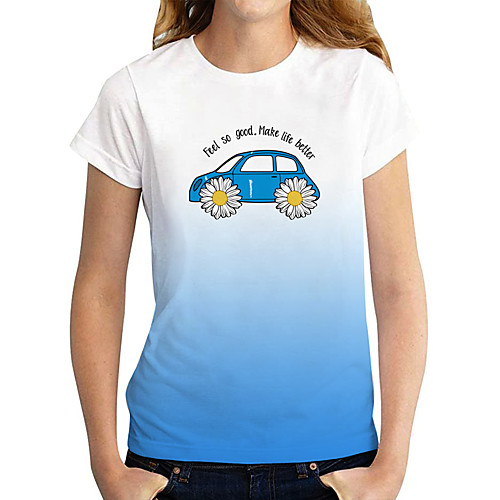 

Women's Painting T shirt Color Gradient Graphic Text Print Round Neck Basic Tops Blue Red Green