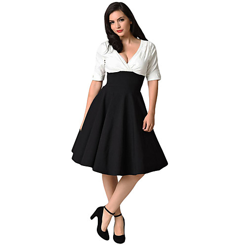 

A-Line Reformation Amante Minimalist Homecoming Party Wear Dress V Neck Half Sleeve Knee Length Spandex Cotton with Sleek 2021