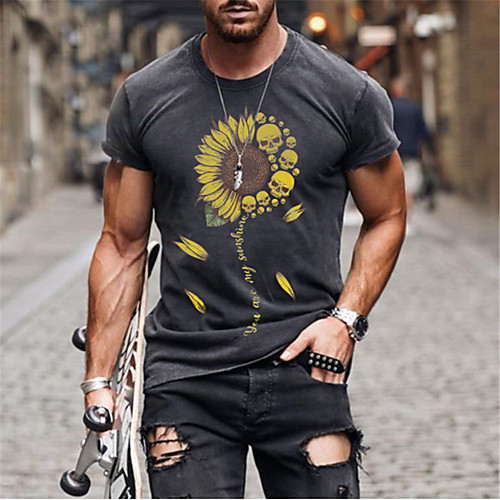 

Men's Unisex Tee T shirt Hot Stamping Graphic Prints Sunflower Plus Size Print Short Sleeve Casual Tops Cotton Basic Designer Big and Tall Gray