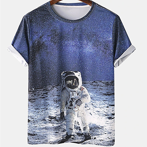 

Men's Tee T shirt 3D Print Graphic Prints Astronaut Print Short Sleeve Daily Tops Casual Designer Big and Tall Blue
