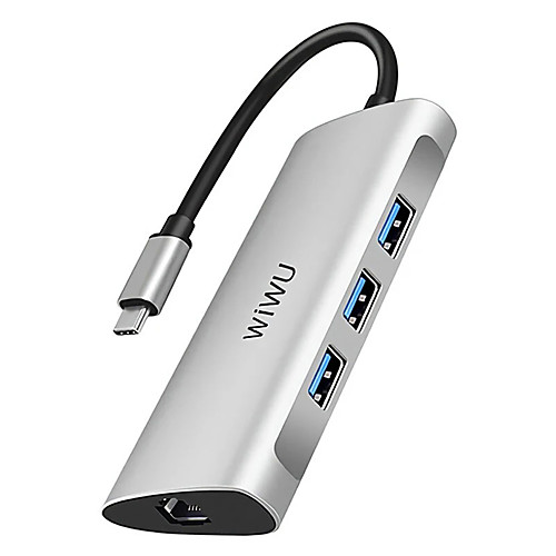 

WiWU High Speed with Card Reader(s) OTG Alpha 631STR USB 3.0 USB C to USB 3.0 RJ45 SD Card TF Card USB Hub 6 Ports For Windows, PC, Laptop