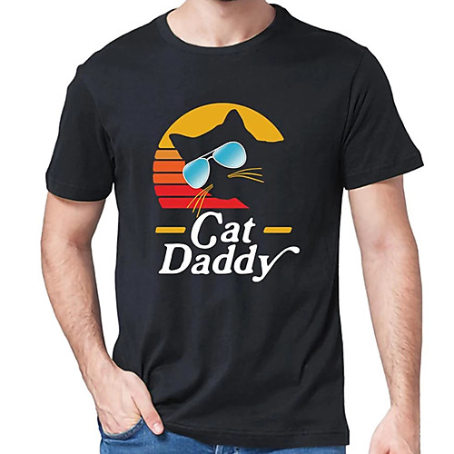 

Men's Unisex Tee T shirt Hot Stamping Cat Graphic Prints Letter Plus Size Print Short Sleeve Casual Tops Cotton Basic Designer Big and Tall Black