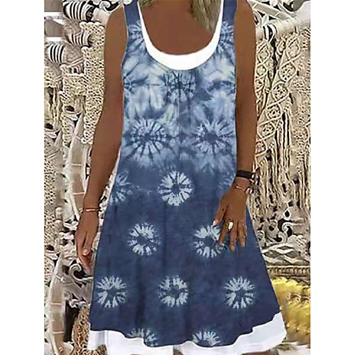 

Women's A Line Dress Knee Length Dress Dusty Blue Sleeveless Floral Print Print Summer Boat Neck Elegant Casual Holiday 2021 S M L XL XXL 3XL