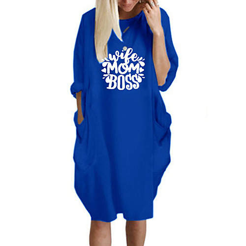 

Women's T Shirt Dress Tee Dress Knee Length Dress Blue Yellow Fuchsia Gray Green White Black Long Sleeve Letter Spring Summer Round Neck Casual Oversized 2021 S M L XL XXL 3XL 4XL 5XL