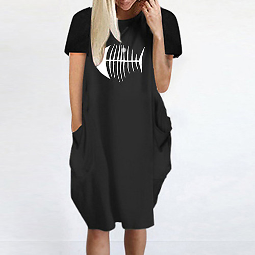 

Women's T Shirt Dress Tee Dress Knee Length Dress Blue Yellow Fuchsia Gray Green White Black Short Sleeve Print Spring Summer Round Neck Casual Oversized 2021 S M L XL XXL 3XL 4XL 5XL