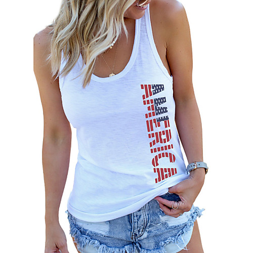 

Women's Independence Day Tank Top American Flag Stars and Stripes Letter Print U Neck Basic Streetwear Tops White Black Gray