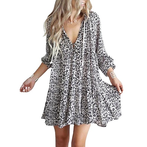 

Women's Swing Dress Knee Length Dress Black and white printing Long Sleeve Print Spring Summer Casual 2021 S M L XL XXL