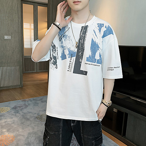 

Men's T shirt Graphic Half Sleeve Casual Tops Cotton Fashion Classic White Black