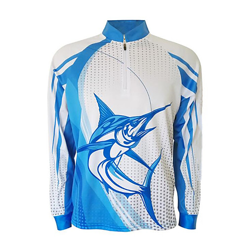 

CAWANFLY Men's Fishing Shirt Outdoor Long Sleeve UV Protection Quick Dry Waterproof Zipper Lightweight Breathable Top Autumn / Fall Spring Summer Fishing Camping & Hiking Outdoor Blue and White