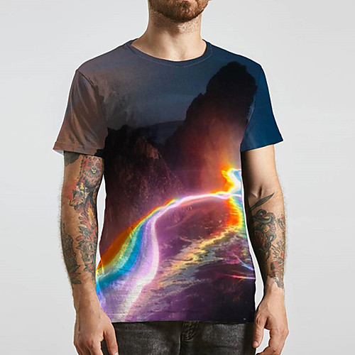 

Men's Tee T shirt 3D Print Rainbow Graphic Prints Print Short Sleeve Daily Tops Casual Designer Big and Tall Gray