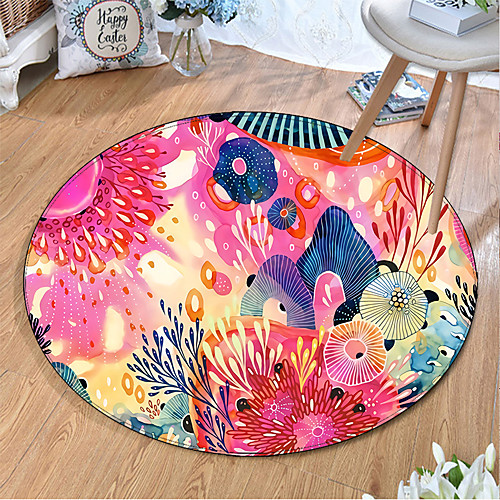 

Round 5mm Area Rugs Machine Made Polyster Non Skid Modern 3D