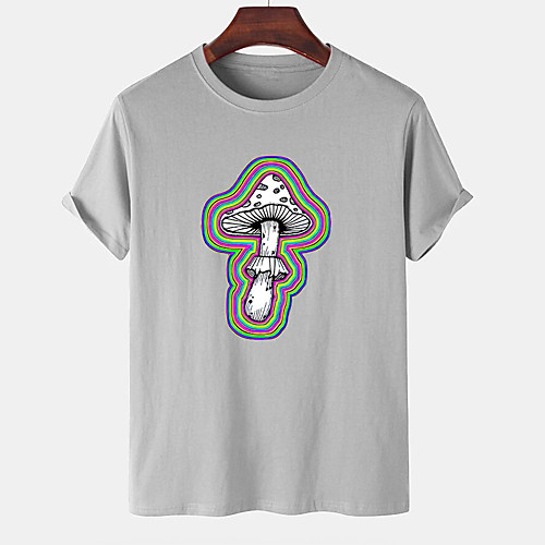 

Men's Unisex Tee T shirt Hot Stamping Graphic Prints Mushroom Plus Size Print Short Sleeve Casual Tops Cotton Basic Designer Big and Tall White Gray