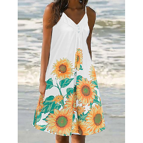 

Women's A Line Dress Knee Length Dress Green White Red Sleeveless Pattern Summer Casual 2021 S M L XL XXL XXXL 4XL 5XL