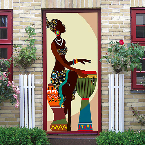 

2pcs Self-adhesive Creative African Girl Door Stickers For Living Room Diy Decoration Home Waterproof Wall Stickers