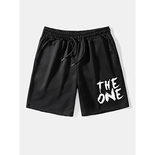 

Men's Casual / Sporty Streetwear Comfort Breathable Soft Daily Weekend Chinos Shorts Pants Graphic Prints Letter Above Knee Drawstring Pocket Elastic Waist Black Green