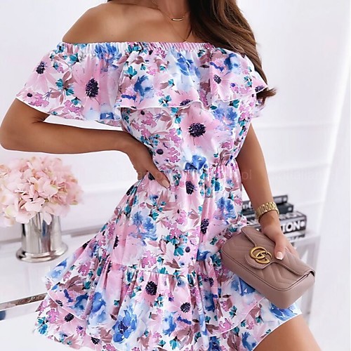 

Women's A Line Dress Short Mini Dress Blue Blushing Pink Short Sleeve Floral Summer Casual Floral 2021 S M L XL 2XL