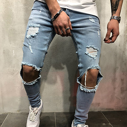 

Men's Stylish Sporty Casual / Sporty Streetwear Comfort Daily Sports Pants Jeans Trousers Pants Solid Color Full Length Blue Black