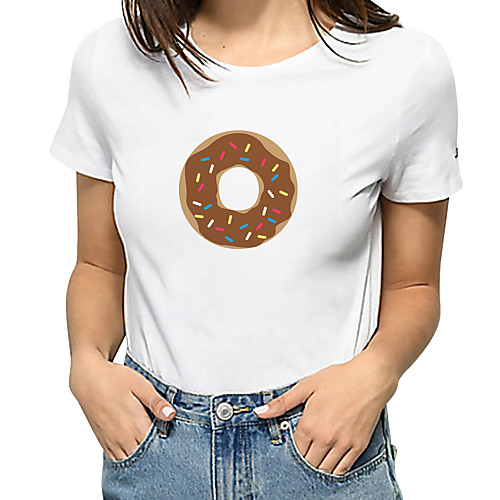

Women's Painting T shirt Graphic Print Round Neck Basic Tops Cotton Blushing Pink Khaki