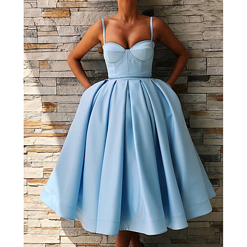 

A-Line Reformation Amante Minimalist Engagement Cocktail Party Dress Spaghetti Strap Sleeveless Knee Length Satin with Sleek 2021