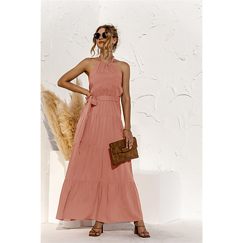 

2021 spring and summer cross-border women's amazon independent station hot style halter neck lace halter stitching dress long skirt