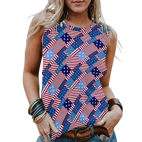 

Women's Floral Theme Tank Top Vest Floral Paisley National Flag Print Round Neck Basic Streetwear Tops White Blue Purple